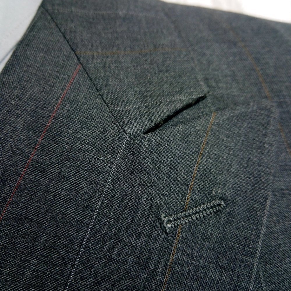Evan Picone 41R 2 Button Double Breasted Dk Gray Striped Suit Blazer Sport Coat - Picture 2 of 8